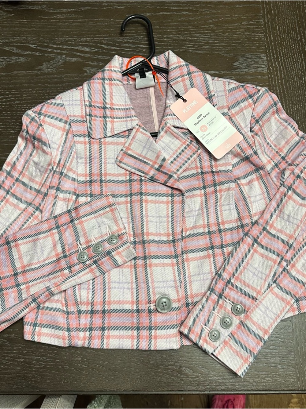 CAbi Pink Plaid Cropped Blazer